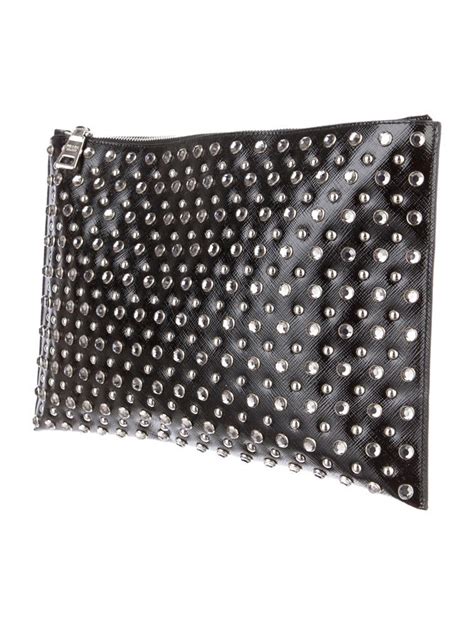 prada glacé crystal-studded clutch